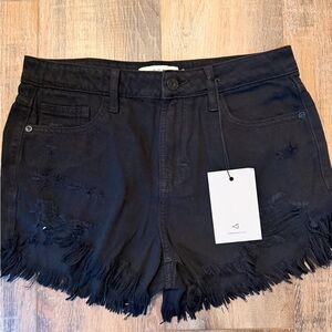 Edgy Black Frayed Hem Jean Shorts
